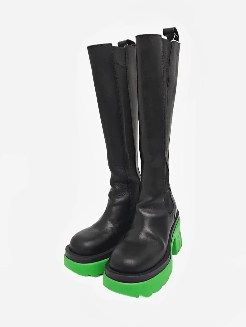BOTTEGA VENETA Tire Boot Black Grass Black & Green Platform Boots